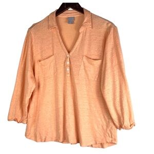 Chicos Sz 3 (XL 1X 16 18) Top Popover Shirt Tunic LINEN Mango Orange Pockets